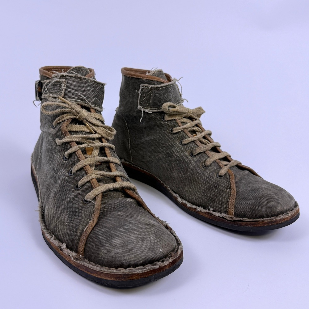 Moma Italy Frayed Canvas Artisan Combat Boots Mens 11 Avant Garde Grunge